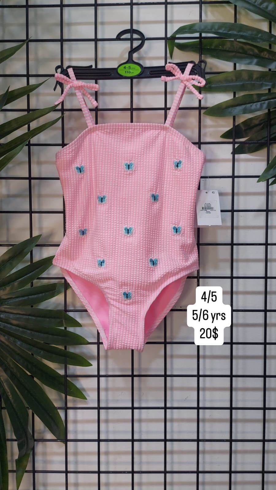 Pink Butterfly Tie-Strap Seersucker Swimsuit