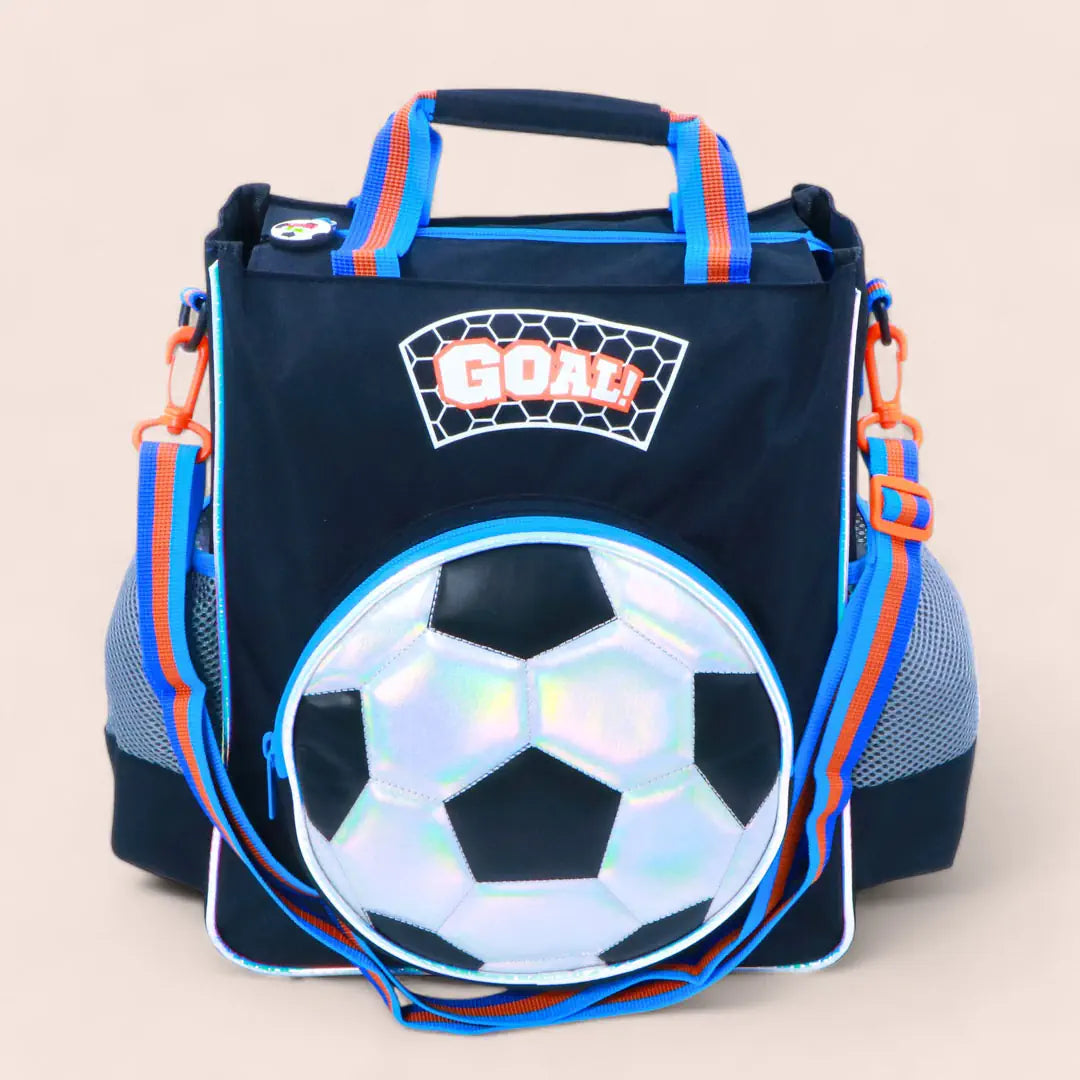 backpack with glitter accents and extra storage.