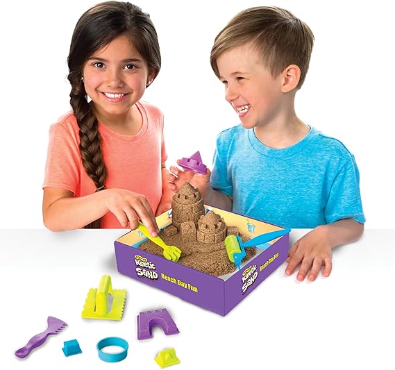 Kinetic Sand, Beach Day Fun Playset with Castle Moulds