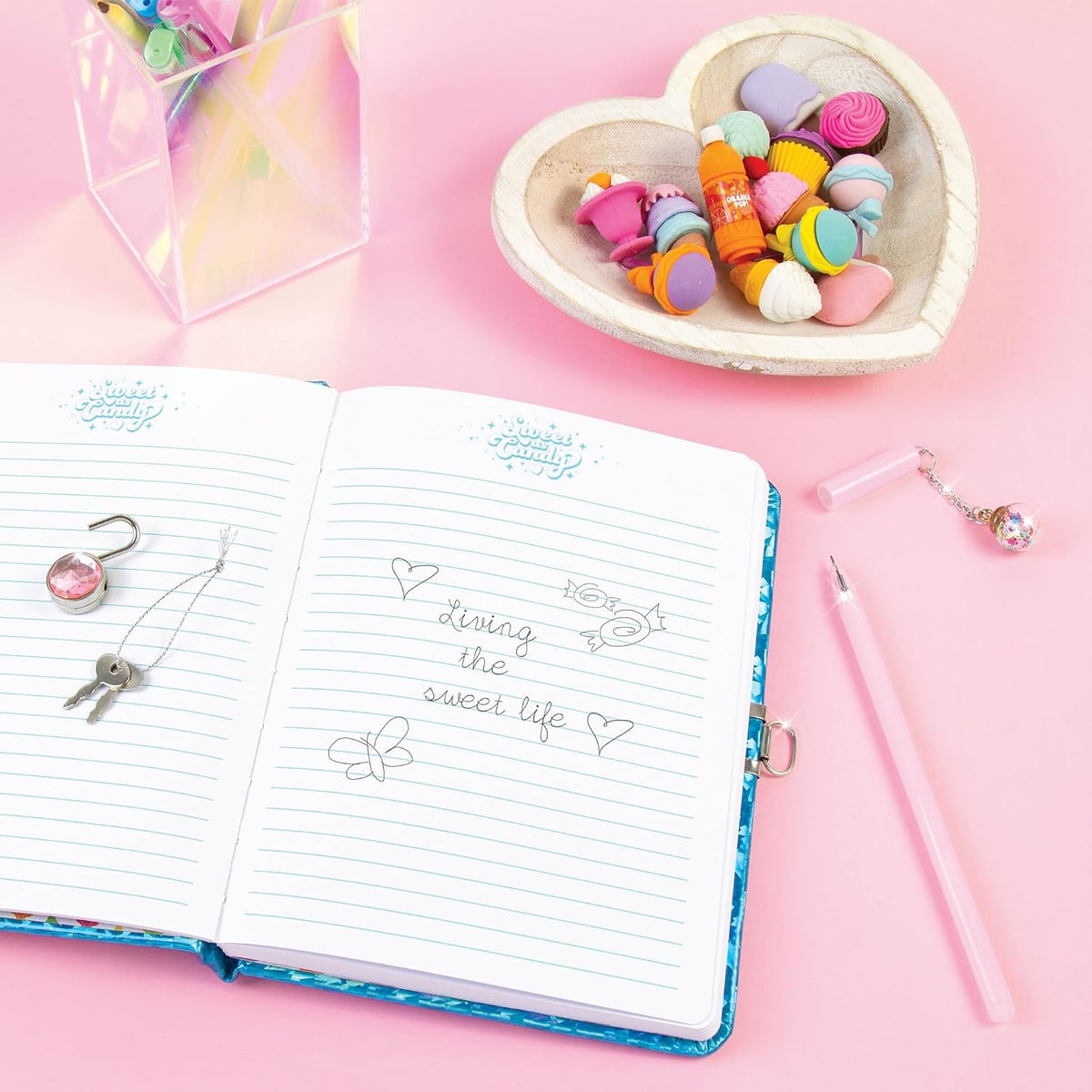 Bubble Gum Glitter Locking Journal with Pen