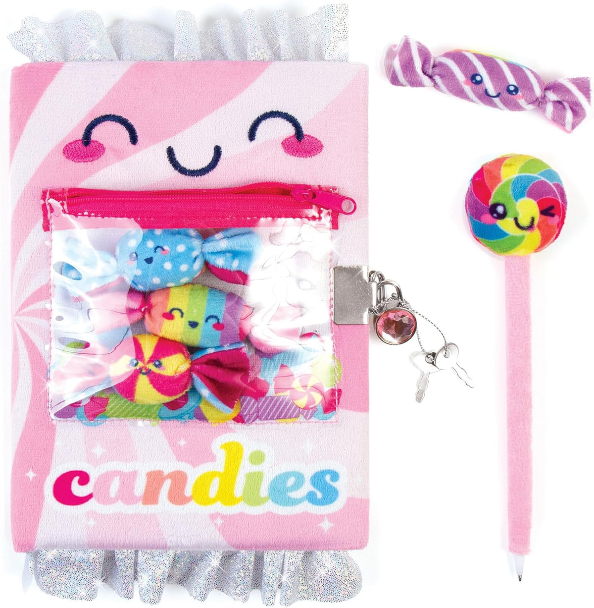Candy Plush Pocket Locking Journal with Pen