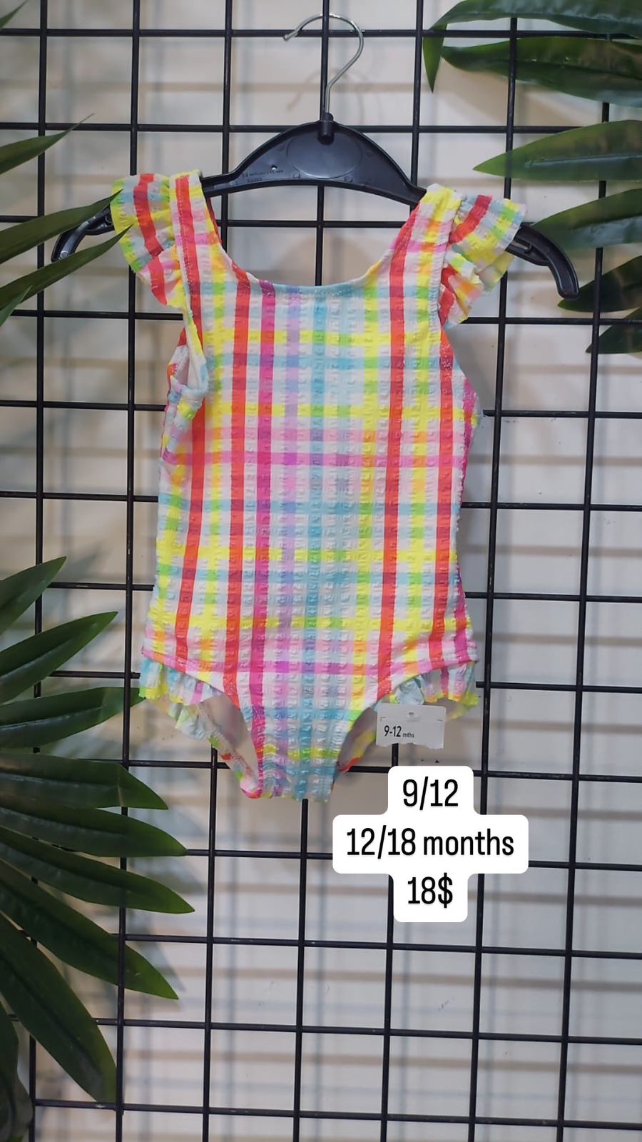 Rainbow Plaid Seersucker Ruffle Swimsuit