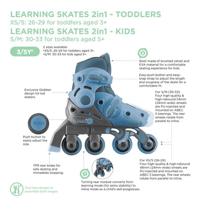 2 in 1 Skates For Kids -  Mint Green