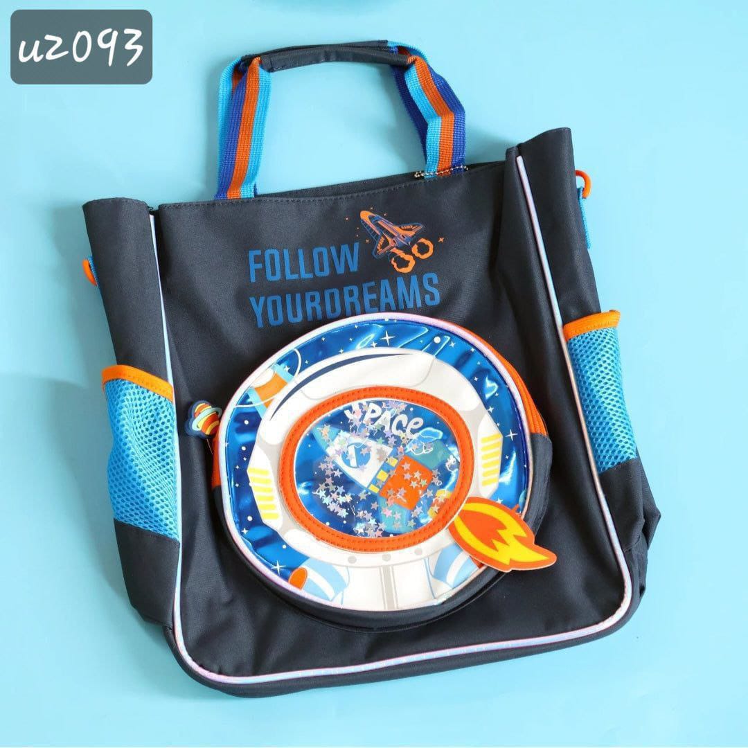 backpack with glitter accents and extra storage.