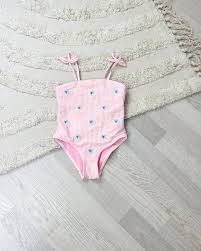 Pink Butterfly Tie-Strap Seersucker Swimsuit